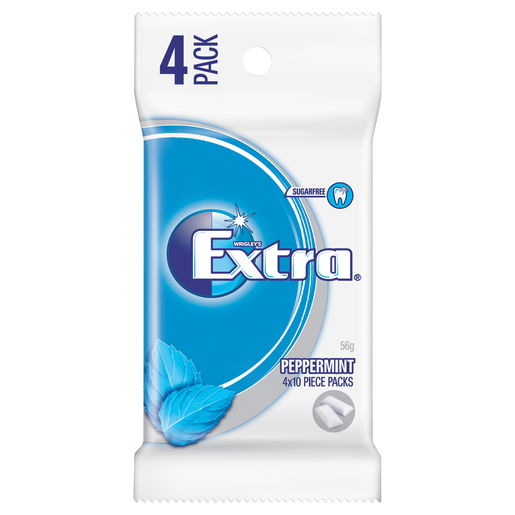 Extra White Peppermint Sugar Free Chewing Gum 10 Pieces 4 Pack