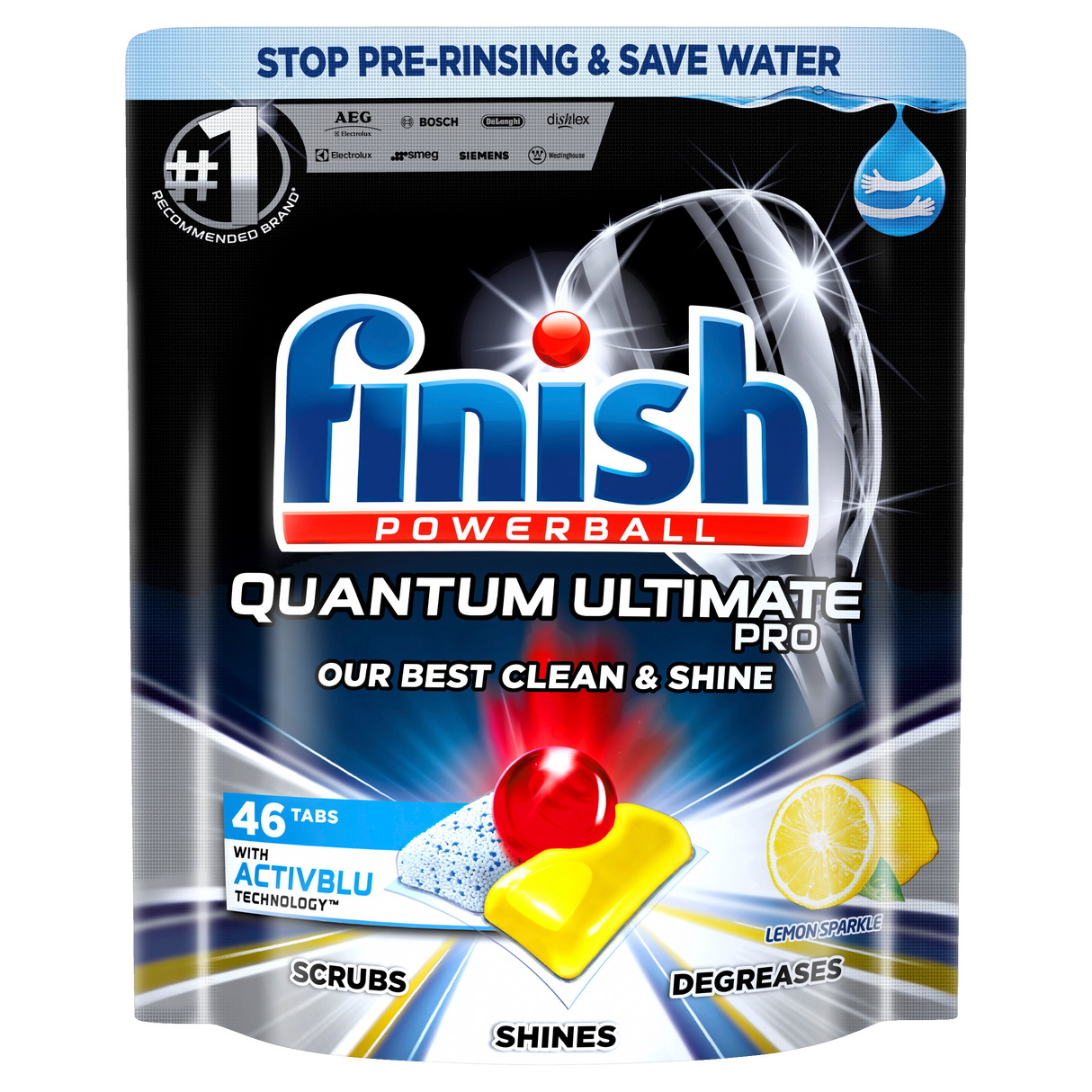 Finish Quantum Ultimate Pro Dishwashing Tablets Lemon Sparkle 46 Pack