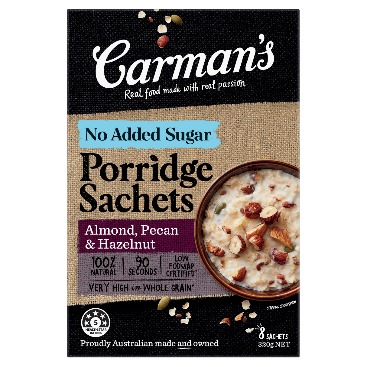 Carman's Porridge Sachets Almond Pecan & Hazelnut 8 Pack