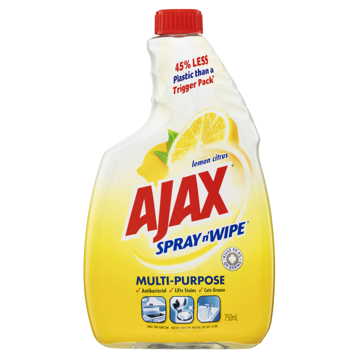 Ajax Spray n' Wipe Multi-Purpose Cleaner Lemon Citrus Refill 500ml