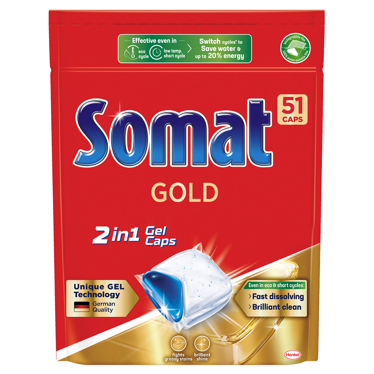 Somat Gold 2-in-1 Machine Dishwasher Gel Tablets 51 Pack
