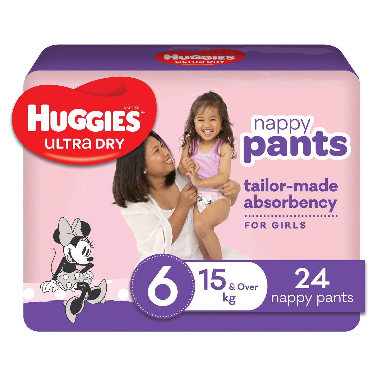 Huggies Ultra Dry Nappy Pants For Girls Size 6 15+kg 24 Pack