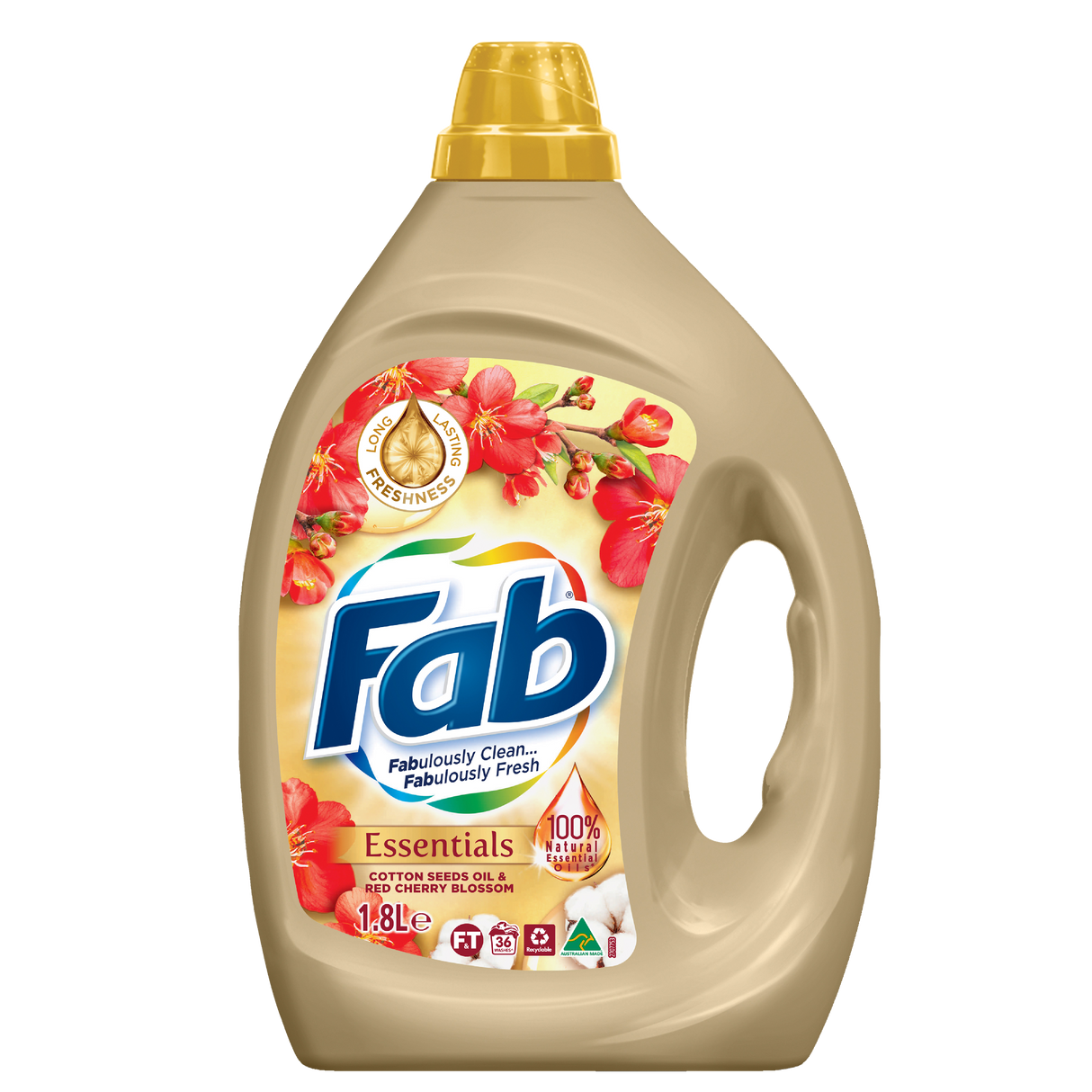 Fab Essentials Cotton Seeds Oil & Red Cherry Blossom Liquid Laundry Detergent 1.8l
