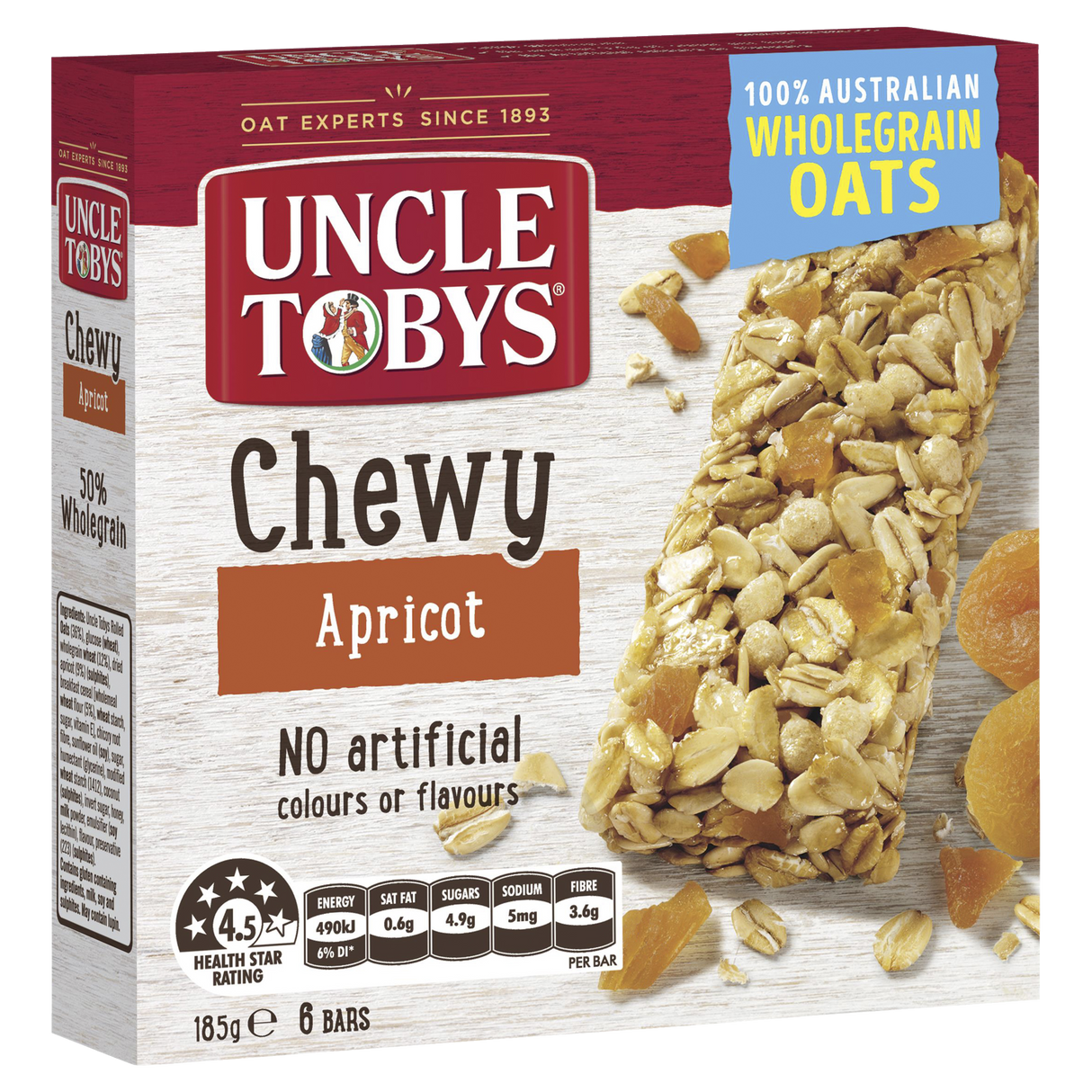 Uncle Tobys Chewy Apricot Bars 6 Pack