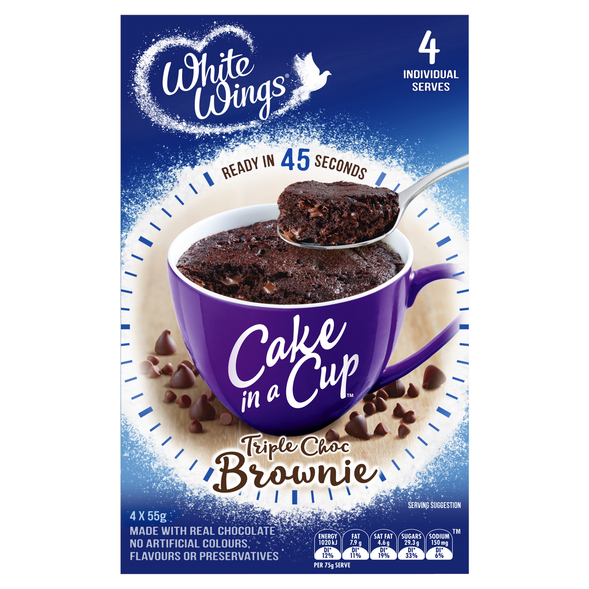 White Wings Cake in a Cup Mix Choc Brownie 4 Pack 220g