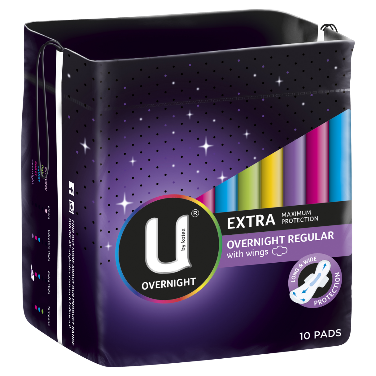 U by Kotex Extra Overnight Pads With Wings 10 Pack
