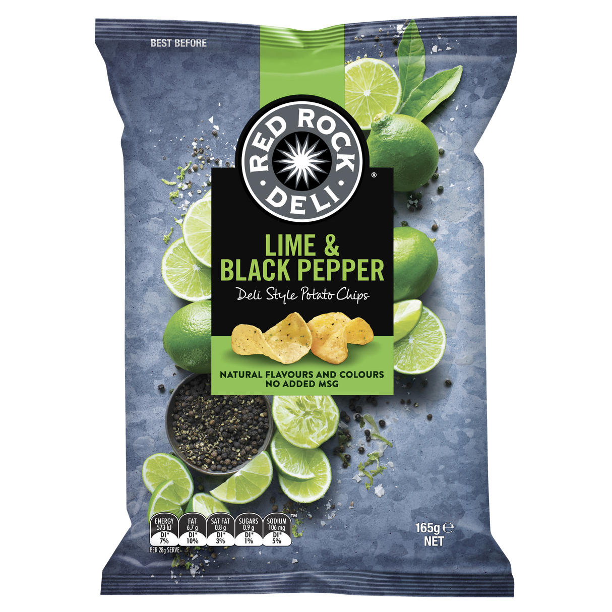 Red Rock Deli Lime & Black Pepper Flavoured Potato Chips 165g