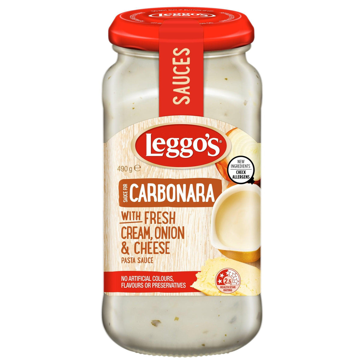Leggos Carbonara With Fresh Cream Onion & Cheese Pasta Sauce 490g