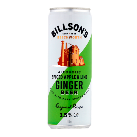 Billson's Spiced Apple & Lime Ginger Beer Cans 24x355ml product image.