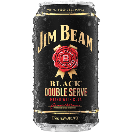 Jim Beam Black Bourbon Double Serve & Cola Cans 24x375ml product image.