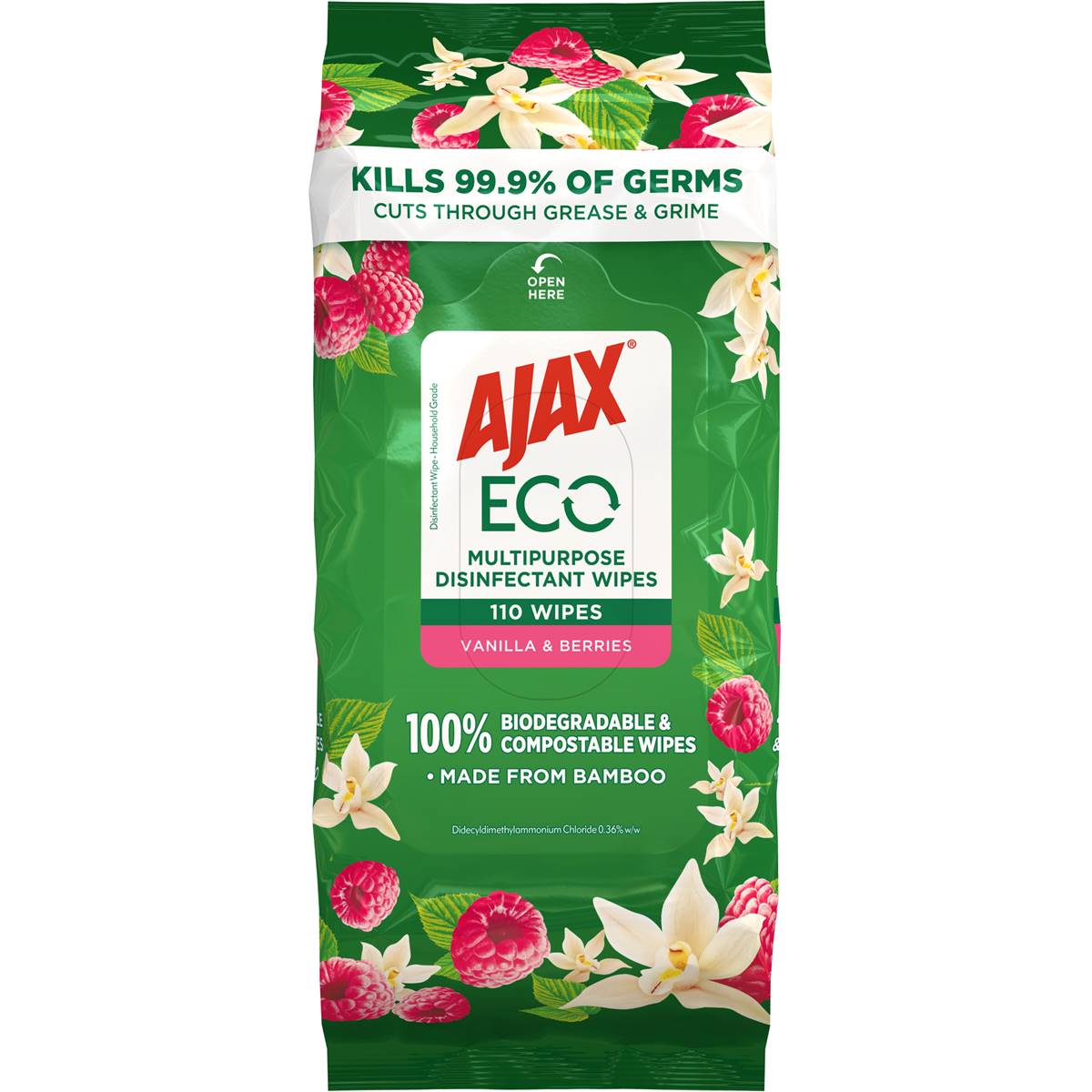 Ajax Eco Antibacterial Disinfectant Cleaning Wipes Vanilla 110 Pack