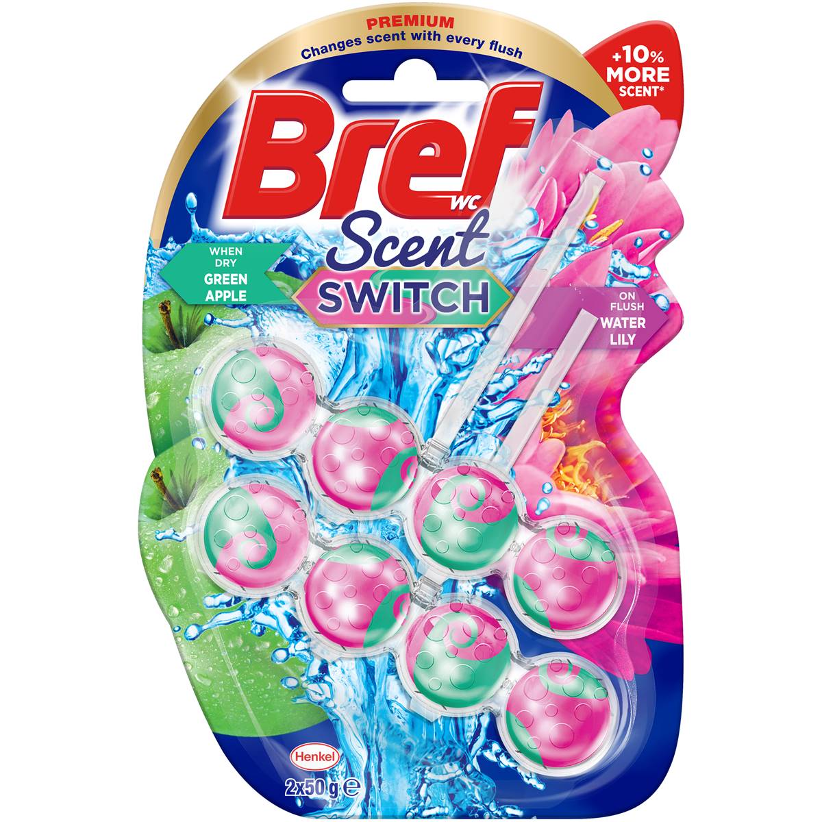 Bref Scent Switch Toilet Cleaner Block Apple & Water Lily 2x50g