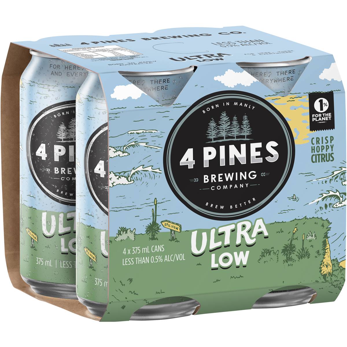 4 Pines Ultra Low Alcohol 0.5% Beer Cans 4x375ml