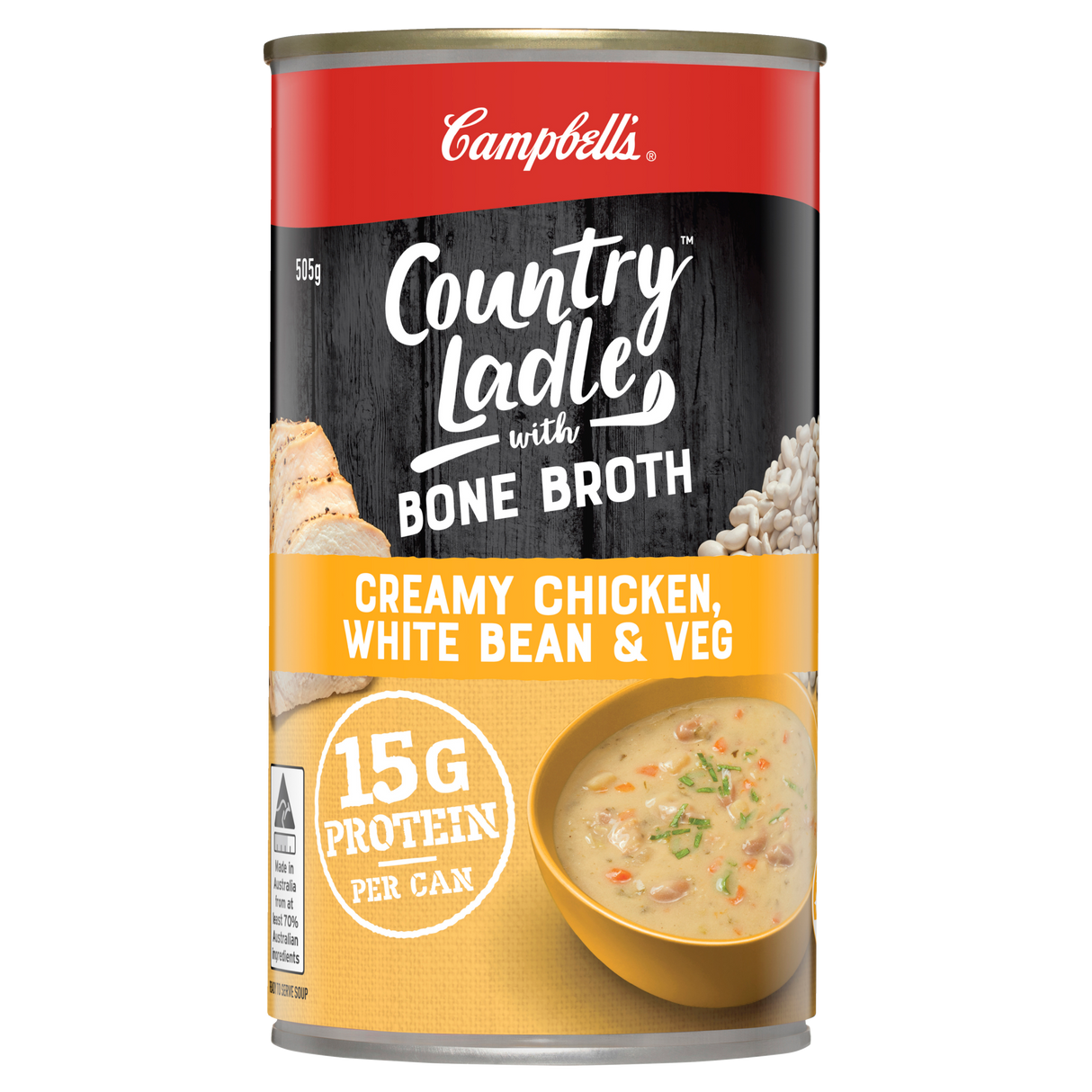 Campbell's Country Ladle Soup Creamy Chicken White Bean & Veg with Chicken Bone Broth 505g