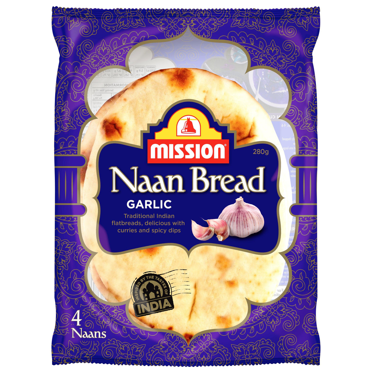 Mission Naan Bread Garlic & Herb 4x45g