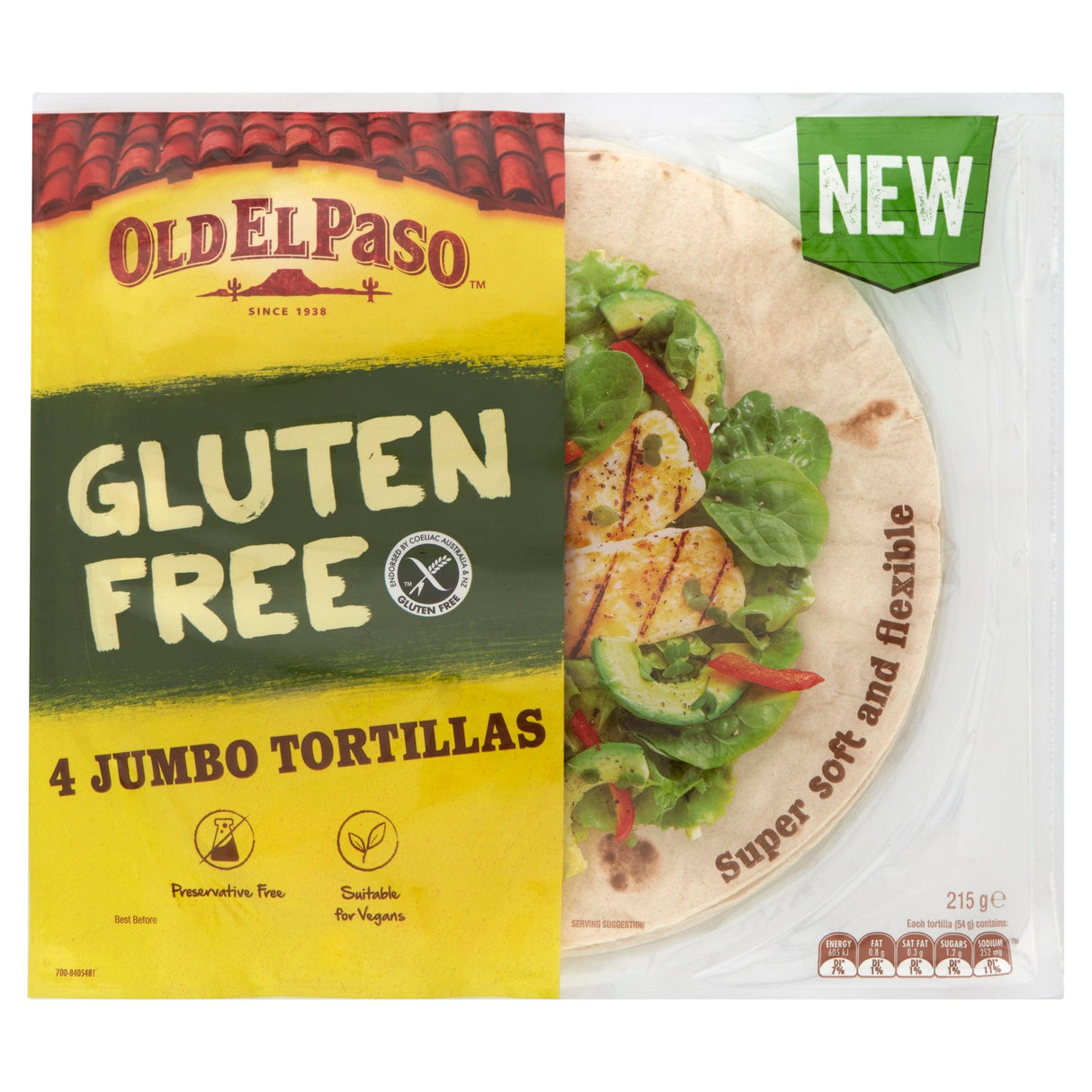 Old El Paso Gluten Free Jumbo Tortillas 4 Pack 215g