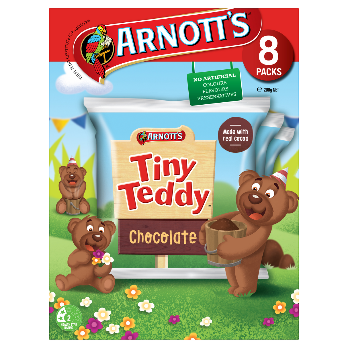 Arnott's Tiny Teddy Biscuits Chocolate 8 Pack 200g
