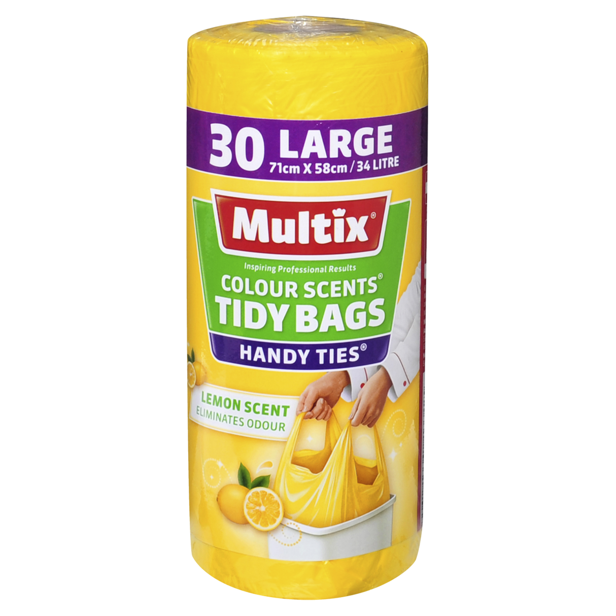 Multix Colour Lemon Scents Handy Ties Tidy Bags Large 30 Pack